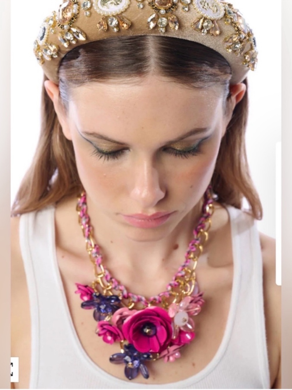 Aratta Pink, Fuchsia & Navy Floral Statement Necklace - Picture 5 of 7